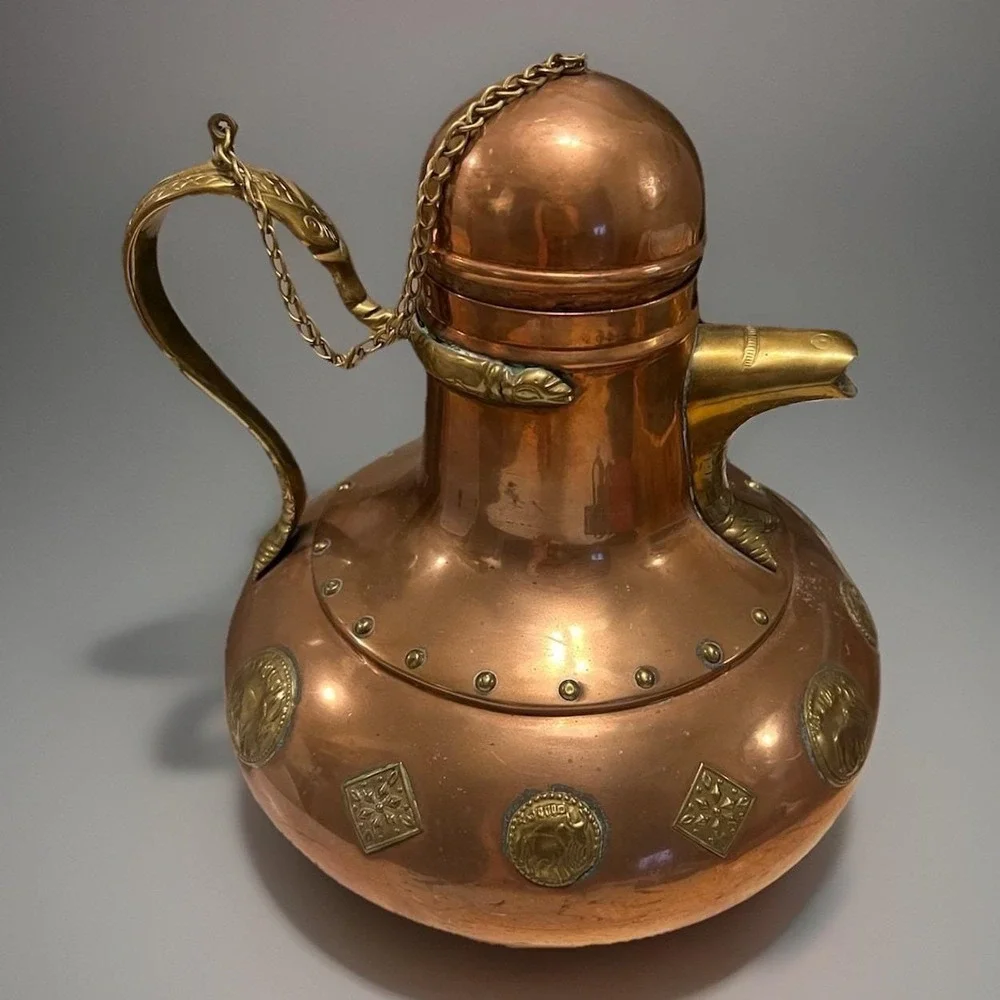 Vtg Middle East Copper / Brass Tea Pot Mystic Brass Creatures Approx 11" height - Picture 1 of 15